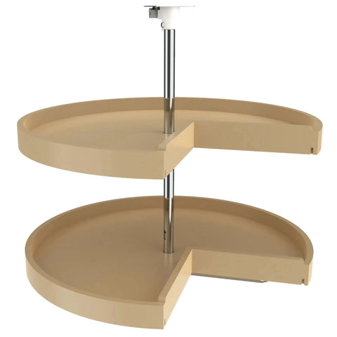 Two-Tier Pie-Cut Lazy Susan for Corner Base Cabinets 28-Inch Plastic Swivel Organizer in almond, side view