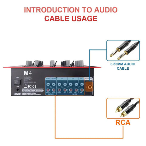 Back view of 4 Channel DJ Mixer With Bluetooth And USB Audio Crossfader 3 Band EQ showing cable inputs and controls.
