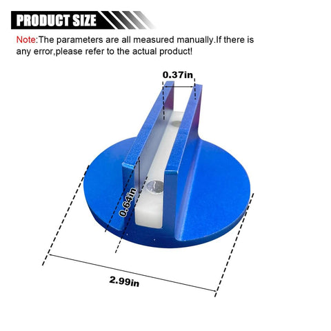 Magnetic Jack Pad 0.37 Inch Slotted Aluminum Grooved Jack Puck Pinch Weld Frame Rail Adapter with dimensions and size guide.