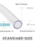 Cross-section of Clear 3/8 Inch ID 100 Ft Vinyl Tubing For Low Pressure, showing inner and outer diameters and wall thickness.