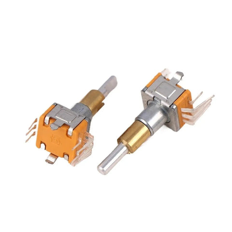 Dual Shaft Axis Rotary Encoder With Push Button Switch For Precision Angle Measurement In Industrial Equipment 360 Degree Rotation 30 Position 15 Pulse Built Tough And Reliable, metal construction.