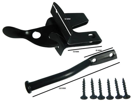 Badass 100 Pack Door And Gate Latch Catches Crafted From Heavy Duty Solid Black Steel Featuring Secure Mounting Screws, includes catches and screws.