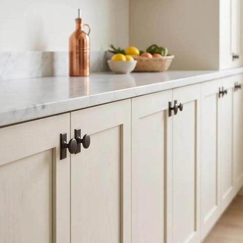 Modern Round Cabinet Knobs With Backplates 2 Pack Zinc Alloy Hardware on kitchen cabinets.