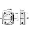 Universal Security Cabinet Door Lock Bolt Sliding Latch Zinc Alloy dimensions showing measurements of 30MM, 42MM, and 15MM for precise install.