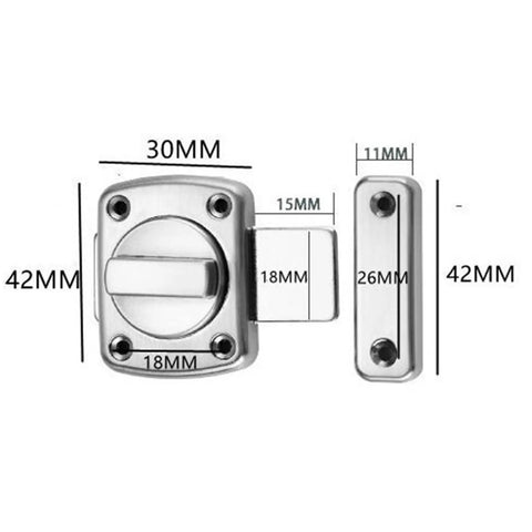 Cast Metal Door Latch Lock Hook Bathroom Right Angle Sliding Gate Bolt with dimensions 30MM x 42MM showcased.