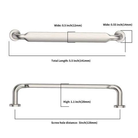 Dimensions and specifications of 10 Pack 5 Inch Brushed Satin Nickel Cabinet Handles For Kitchen Cabinets And Cupboards Durable Cabinet Pulls Hardware.