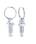 Heavy Duty M6 Stainless Steel Spring Plungers With Pull Ring 4 Pack showing two spring plungers with pull rings.