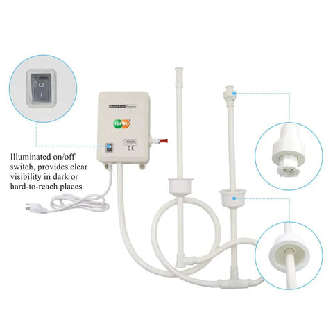 Water Dispenser Pump System for 5 Gallon Bottle with 110V US Plug, 20ft Hose, showing illuminated switch and connectors
