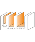 Diagram showing three groove sizes of Three Piece Plywood Groove Router Bit Set With Carrying Case One Quarter Inch Shank Pro Grade Steel.