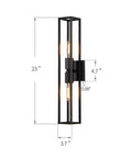 Dual Bulb Metal Frame Wall Sconces With Symmetrical Square Design, Vanity And Bath Light In Black Finish, side view