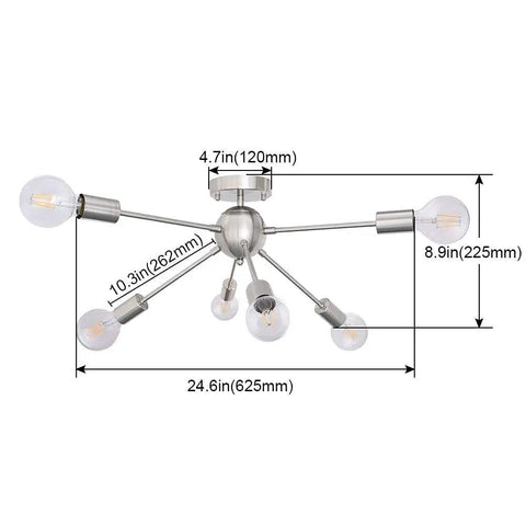 Sputnik Chandelier Light Fixture Six Lights In Brushed Nickel For A Modern Dope Living Room Bedroom Kitchen And Dining Area