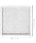 Top view of Path Maker Paver Mold For Garden, Reusable Outdoor Pavement Mold, Create Antique Walkways And Patios, Durable Plastic Brick Molding Tool For Easy DIY Landscaping, white square with decorative pattern, size 43.5 cm.
