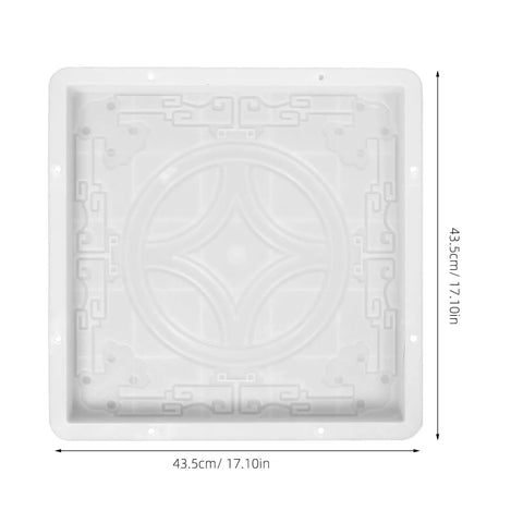 Top view of Path Maker Paver Mold For Garden, Reusable Outdoor Pavement Mold, Create Antique Walkways And Patios, Durable Plastic Brick Molding Tool For Easy DIY Landscaping, white square with decorative pattern, size 43.5 cm.