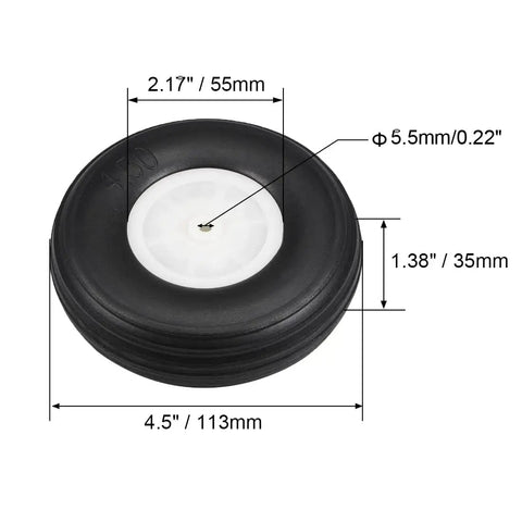 RC Airplane Tire And Wheel Set, PU Sponge Tire With Plastic Hub, 4.5 Inch, 2 Pack For DIY RC Mod, Ultra Lightweight And Durable, Easy Install