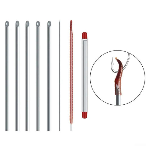 Hollow Bait Threading Needle Set 5 Piece Stainless Steel Rigging Accessories For Feeder Carp Coarse Tackle Gear With Easy Pass Through Design That Keeps Lures Locked In And Reduces Shake On Long Casts, 5-piece steel bait needles with red handles