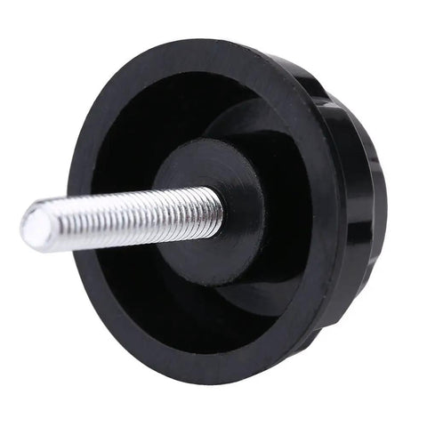 Close-up view of a black durable screw cap from the Durable Screw Cap Replacement Kit For Spinning Reels 10 Pcs Handle Caps And Gaskets For Outdoor Fishing Angler Friendly Fits Most Reels Under 7000 Series Easy Gap Adjustment And Plug And Play Install.