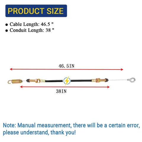 Power Rake Activation Cable Replacement For Husqvarna BG22 DT18 DT22 Dethatcher, 46.5 Inch diagram with measurements.