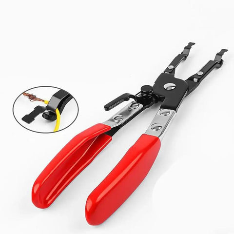 Premium One-Handed Car Wire Welding Clamp 240mm Adjustable Ratchet Tool for Precision Soldering And Tight Joints Without A Tremor with red handles.