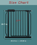 Size chart of narrow baby gate for tight doorways and small spaces indoor safety gate with no fuss auto close and walk through design sturdy metal pet gate for home use adjustable 29 to 34 inches black fits stairs and door openings