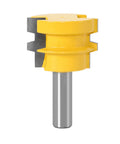 Premium Reversible 12mm And 12.7mm Shank Tenon Router Bit For Smooth Woodworking Projects showing the yellow and steel bit design.