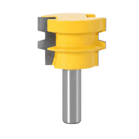 Premium Reversible 12mm And 12.7mm Shank Tenon Router Bit For Smooth Woodworking Projects showing the yellow and steel bit design.
