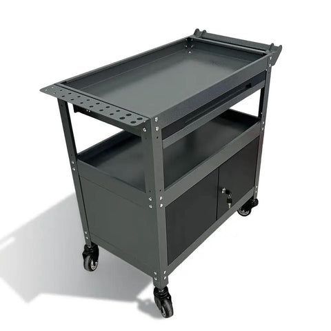 Steel Rolling Tool Cart With Lockable Cabinet And Drawer, Pro Grade Heavy Duty Utility Cart On Wheels For Garage Auto Shop