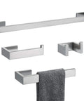 4 Piece Bathroom Hardware Set With Stainless Steel Towel Bar Towel Holder Robe Hook And Toilet Paper Holder Built To Last Dope Quality Rust Resistant SUS304 Bath Accessories For Everyday Use displayed on white background.