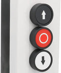 3 Button Industrial Control Station with up and down arrows center stop button built tough white and black housing