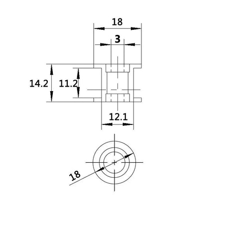 Top Tier Aluminum GT2 Idler Pulley With Slick Toothless Design And 8mm Bore For Snappy 10mm Timing Belts technical drawing with measurements