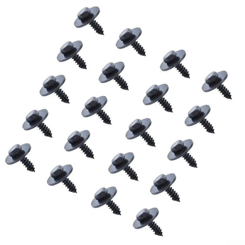 Beefy Hex Head Screws And Fasteners Kit For Splash Shield And Underbody Engine Covers Mercedes Benz 20 Piece Universal Metal Bumper Trim Bolts Set For Various Models. 20 black hex head screws on white background