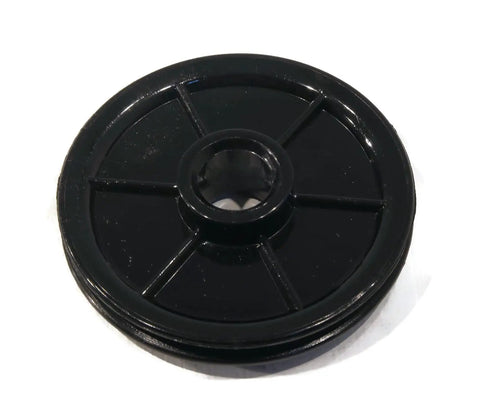 Close-up of a black idler pulley from Pack Of 2 Idler Pulleys For Garage Door Opener Chamberlain And LiftMaster 144C56