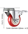 Heavy Duty Rubber Castor Wheels With Brakes Pack Of Four Hella Smooth Rollin silent caster wheel with red rubber and sturdy metal hub, 120mm diameter.