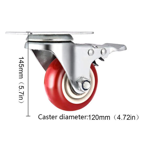 Heavy Duty Rubber Castor Wheels With Brakes Pack Of Four Hella Smooth Rollin silent caster wheel with red rubber and sturdy metal hub, 120mm diameter.