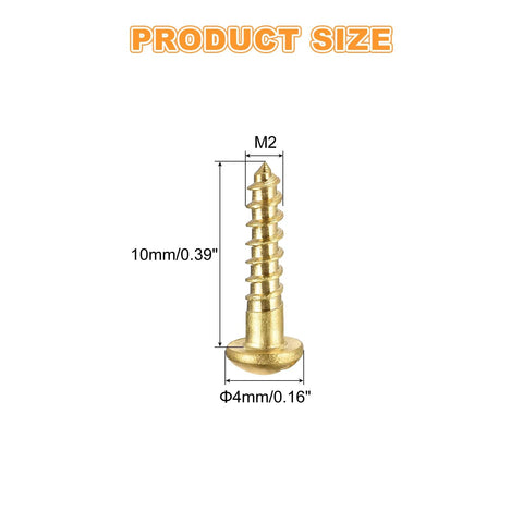 Copper Self Tapping Wood Screws M2 10mm Slotted Round Head For DIY Woodworking And Home Improvement Projects size illustration