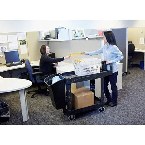 Two Shelf Foam Utility Cart With Lipped Shelves And Ergonomic Handle Black 500 Lb Capacity in office environment