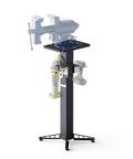 Dead Nuts Floor Mount Vise And Grinder Stand 34 Inches Tall Heavy Carbon Steel shop base with tools mounted for clamping and grinding.