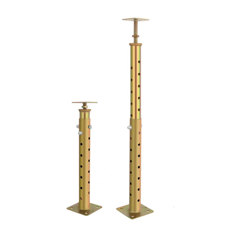 Two Pack Adjustable Basement Floor Jack To Keep Your Home Solid Heavy Duty Joist Screw Support For Crawl Spaces Leveling Tool. Gold metal jacks suitable for 18 to 36 inch spans.