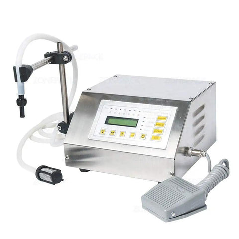Commercial Grade Digital Liquid Filling Machine And Precision Bottle Pump With Sharp Digital Readout For Beverages And Water 5Ml To 3500Ml Range with LCD screen and tubing.
