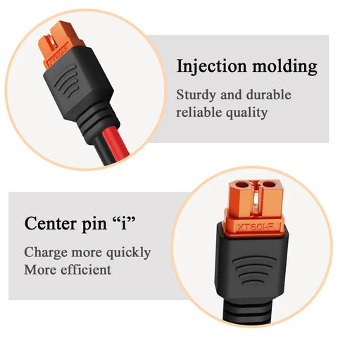 Close-up of XT60i Female Connector with injection molding and center pin details for XT60i To Alligator Clip Cable 10AWG Extension.