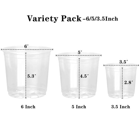 Clear Nursery Pots Set For Plants 3.5, 5, 6 Inch With Drainage Holes Flexible Reusable Seedling Planters Seed Starter Pots For Home