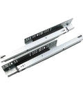 Heavy Duty Bottom Mounted Concealed Drawer Slides Professional Grade Rock Solid Durable Steel Undermount Slide Tracks Zero Drag Easy Install visible in silver metal finish.