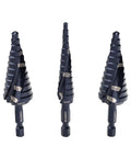 Quick-Release Step Bit Set For Impact Drills, Klein Tools QRST2S, 3-Piece Kit With Aluminum Titanium Nitride Coating displayed
