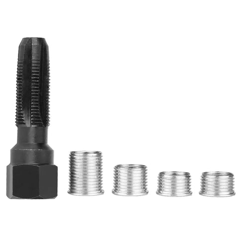 Pro Grade Carbon Steel Plug Tap Set For 14mm x 1.25 Thread Repair With Four Inserts, Easy Operation For Damaged Auto Engine Threads