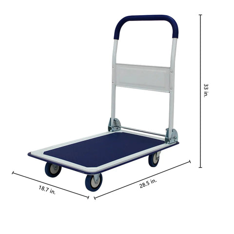 Heavy Duty Platform Truck Cart Dolly With Steel Frame And Rubber Wheels, Folding Flatbed Hand Cart For Warehouse Use, 28.5 x 18.7 x 33 in.