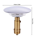 Copper Pop up Bathtub Plug with Bounce Design for Drain Hole, silver and gold, 6.6cm wide, 7cm high, suitable for bathtubs.