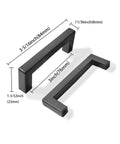 Close-up of 25 Pack 3 Inch Center To Center Matte Black Cabinet Pulls Square Bar Drawer Handles Kitchen Pantry Hardware showing dimensions.