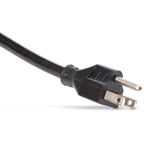 Close-up of plug end of 8 Outlet Power Strip Surge Protector With 4500 Joules And 6 Foot Cord For Computers TVs And Home Theater Gear Grounded Outlets And Green LED Indicator For Active Surge Protection