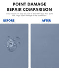 Comparison of windshield damage before and after using the Windshield Repair Kit Two Bottles Of Glass Chip And Crack Repair Liquid.