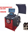 Automatic Wheel Balancer Machine For Cars Featuring Precision Tire Balancing Tool With Rock Solid Steel Frame And Fast Auto Measurement showing tire and display.