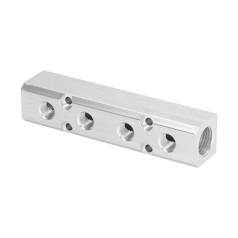 Close-up of Heavy Duty Aluminum Air Manifold Block Coupler Quick Connect For Industrial Factories And Auto Shops High Pressure Resistance Up To 0.9 MPa Leak Free Installation SY30 02 4F